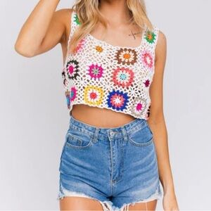Sewn and Seen Crochet Floral Sleeveless Crop Top